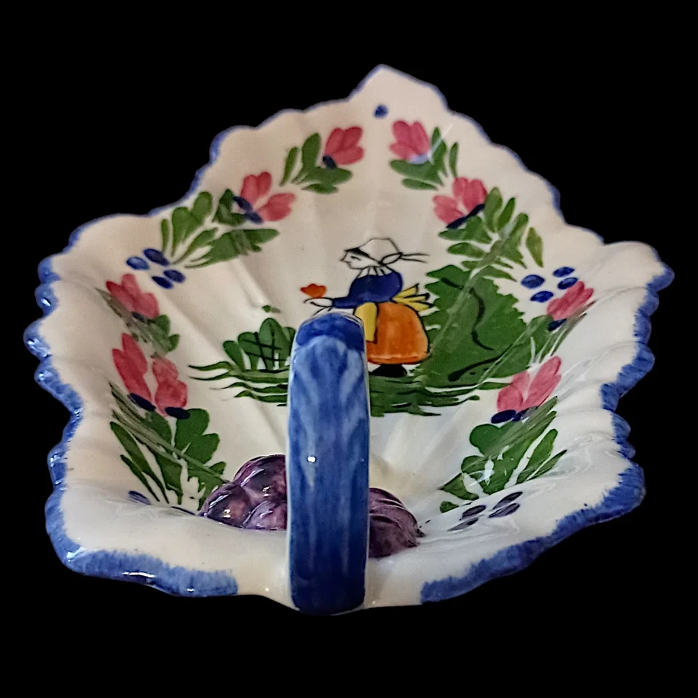 Blue Ridge Pottery Handled‎ Leaf Celery Dish Hand Painted Vintage French Peasant